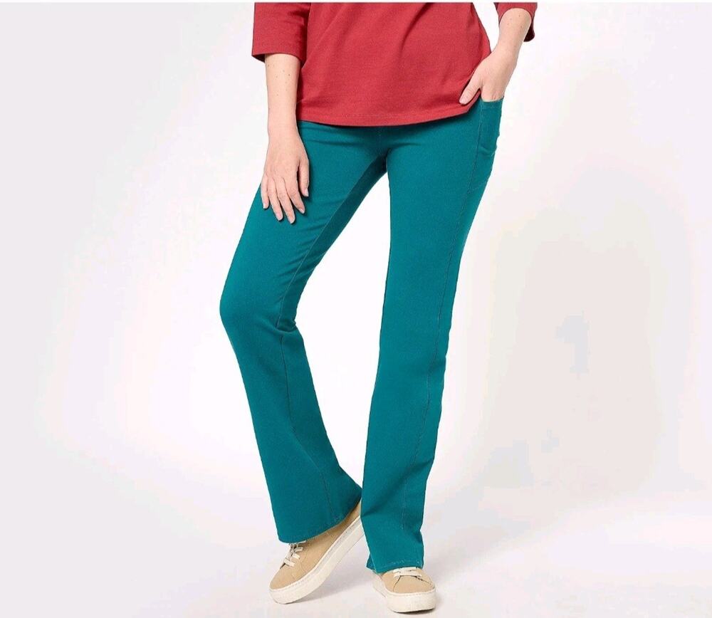 Denim & Co XL Spruce Green Duo Stretch Lightly BootCut Pant Pockets A611698 NWOT